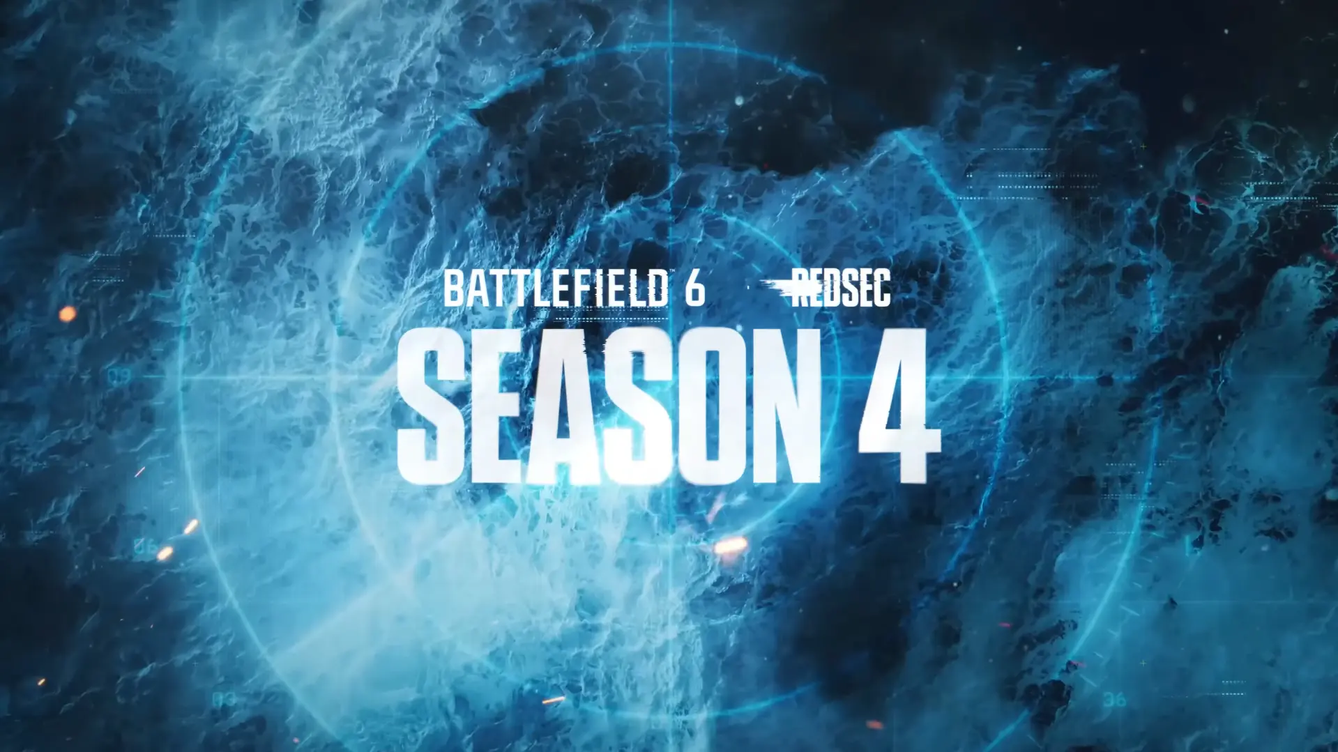 Cartela de Battlefield 6 REDSEC Season 4 con un estallido azulado de fondo