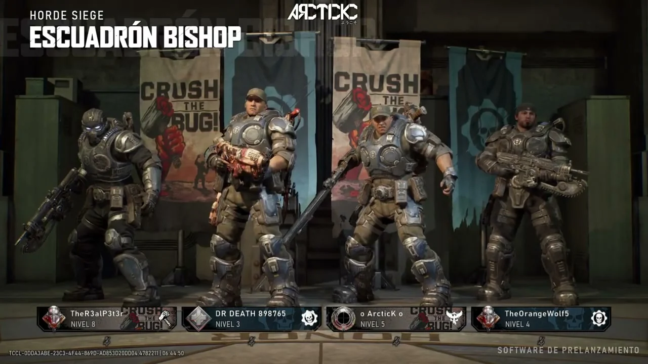 Los cuatro integrantes del Escuadrón Bishop formados antes de desplegarse en Horda Asedio durante la beta de Gears of War: E-Day