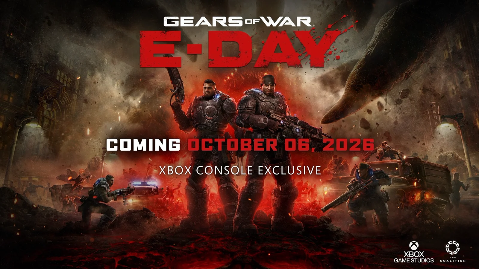 Arte final de Gears of War: E-Day anunciando su llegada el 6 de octubre de 2026 como exclusivo de consola Xbox